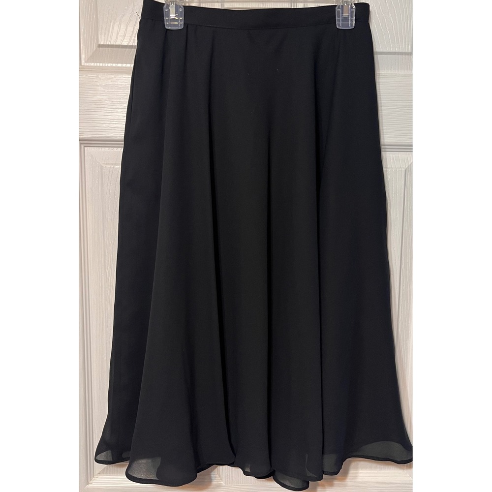 Brownstone Studio New York Black Midi Skirt A-Line Chiffon Pockets Size 16 USA